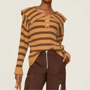 Line and Dot Amber Brown Striped Pullover Sweater Small